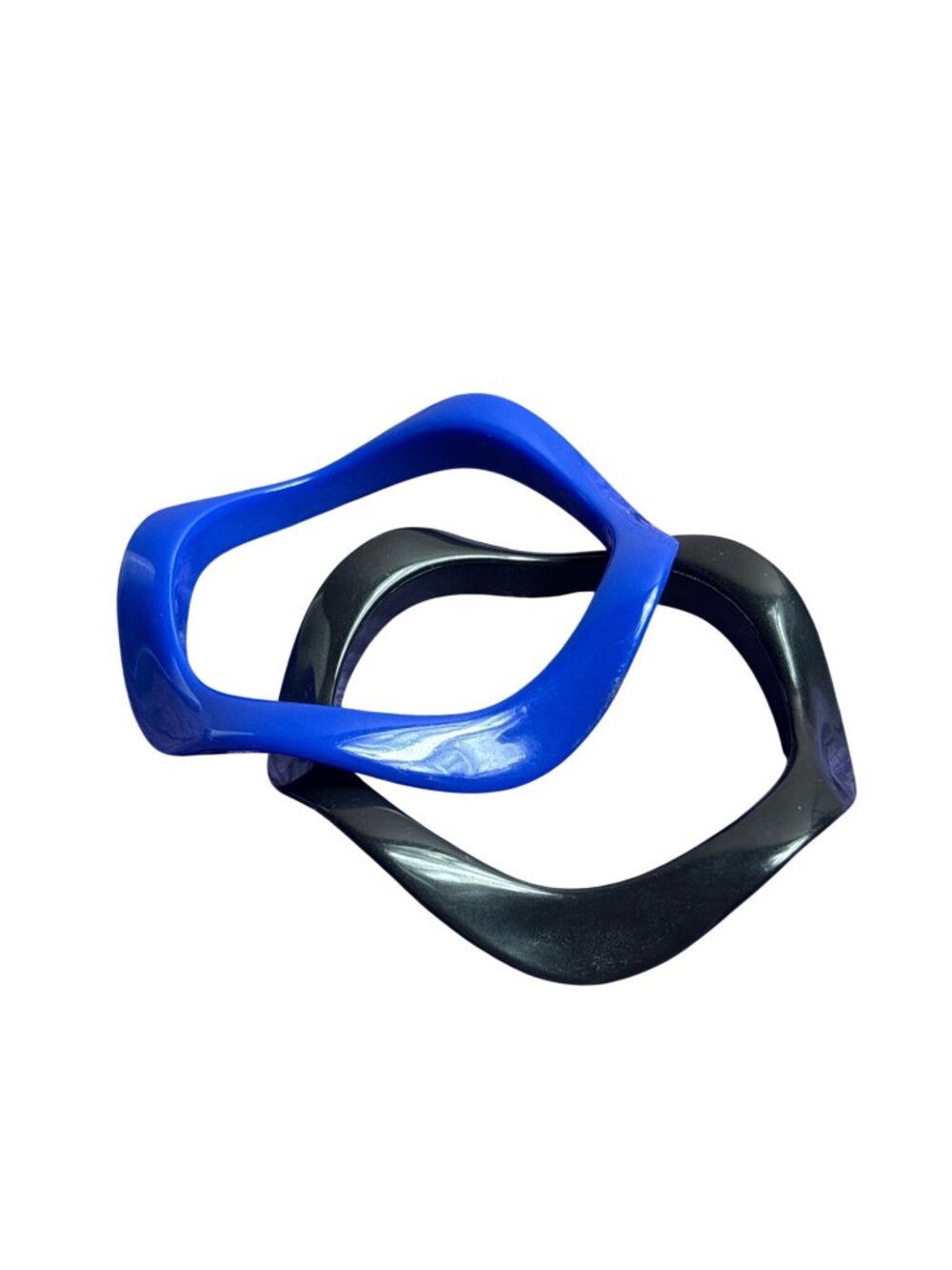 Set of 2 Wavy Plastic Bangle Bracelets Blue Black 7.75 inches